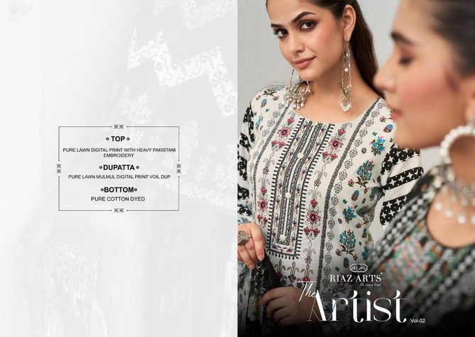 The Artist Vol 2 By Riaz Arts Printed Lawn Karachi Cotton Dress Material Wholesale Shop In Surat
